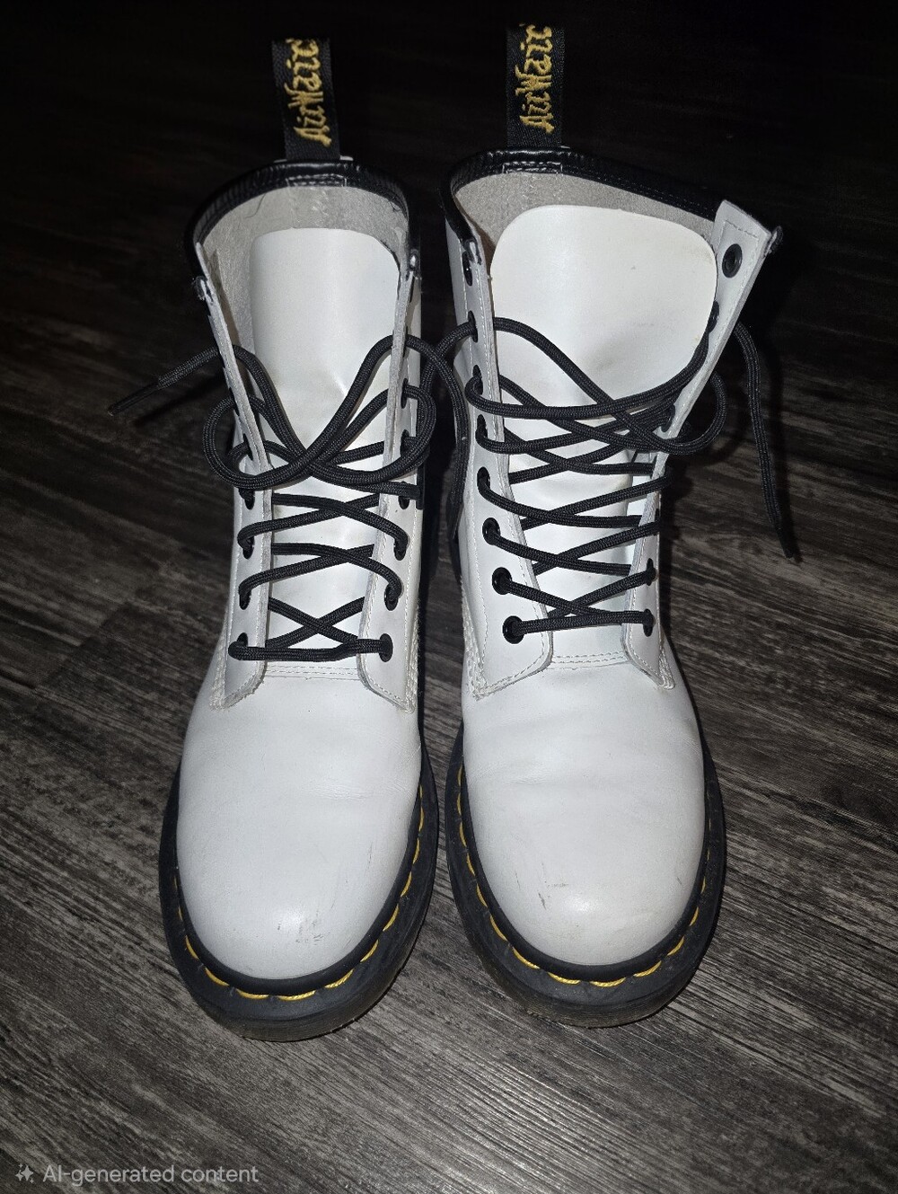 Dr. Martens White Airwear Lace-Up Combat Boots with Yellow Stitching 7
